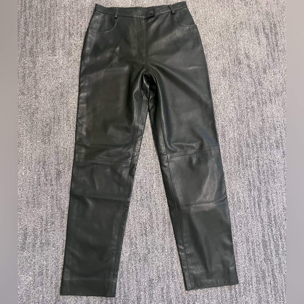 Iris Singer Collection Vintage Leather Pants Dark Green